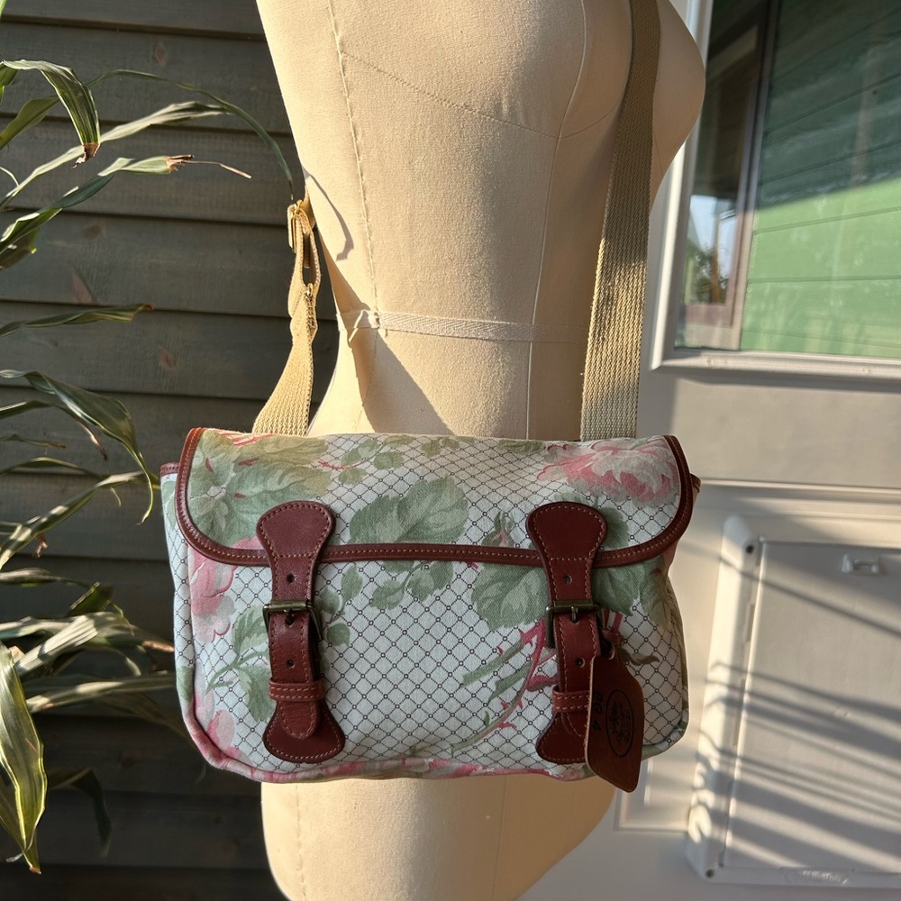 Laura Ashley Floral Crossbody Purse – Made in England – Cotton & Leather